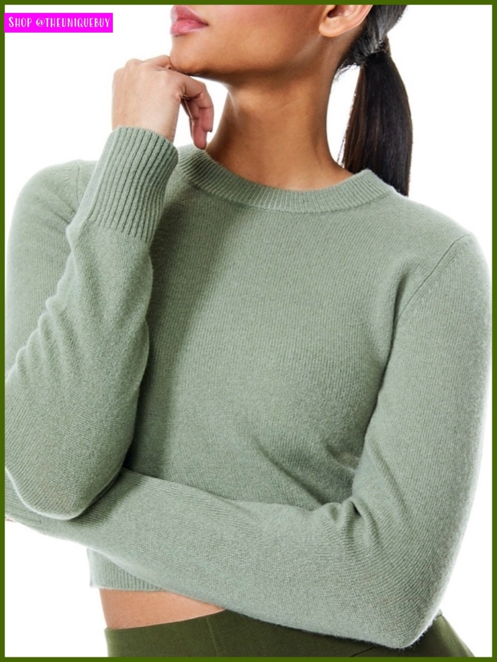 Alice + Olivia Luna Wool Blend Sage Green Cropped Pullover Sweater Top